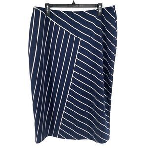 Alfani Women’s Navy & White Diagonal Stripe Scuba Stretch Pencil Skirt XL
